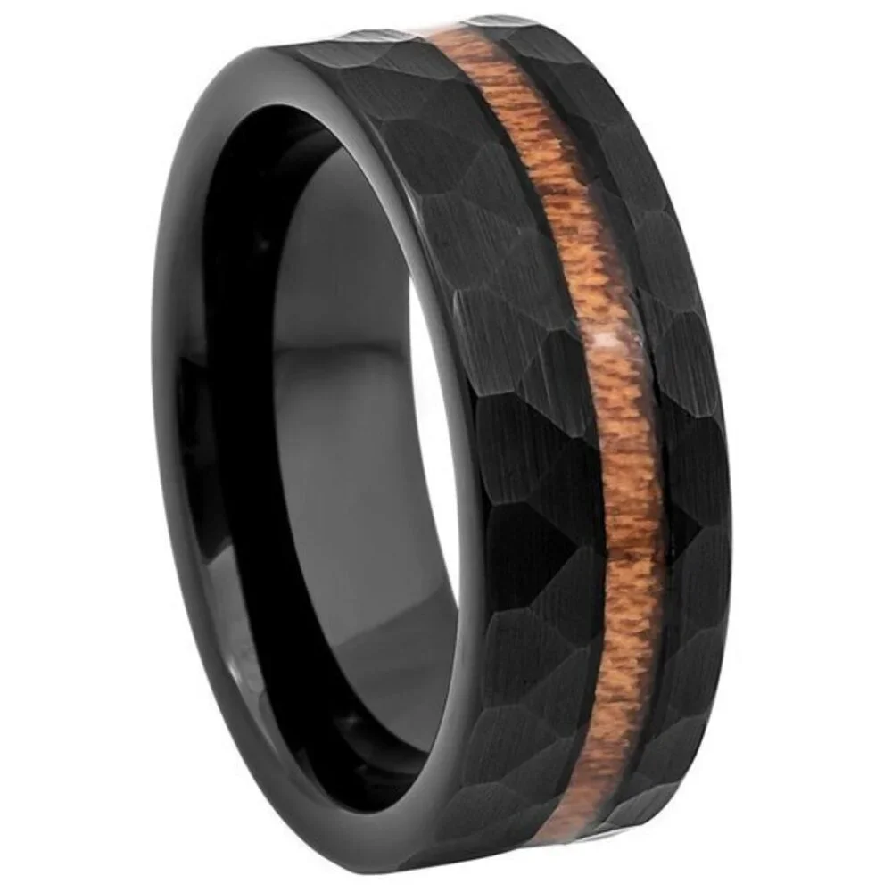 Black plated Hammered 8mm Tungsten Wedding Band